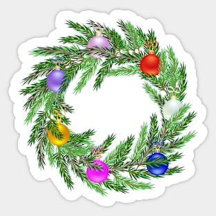 Lifelike Christmas wreath with many gradient colored baubles Sticker